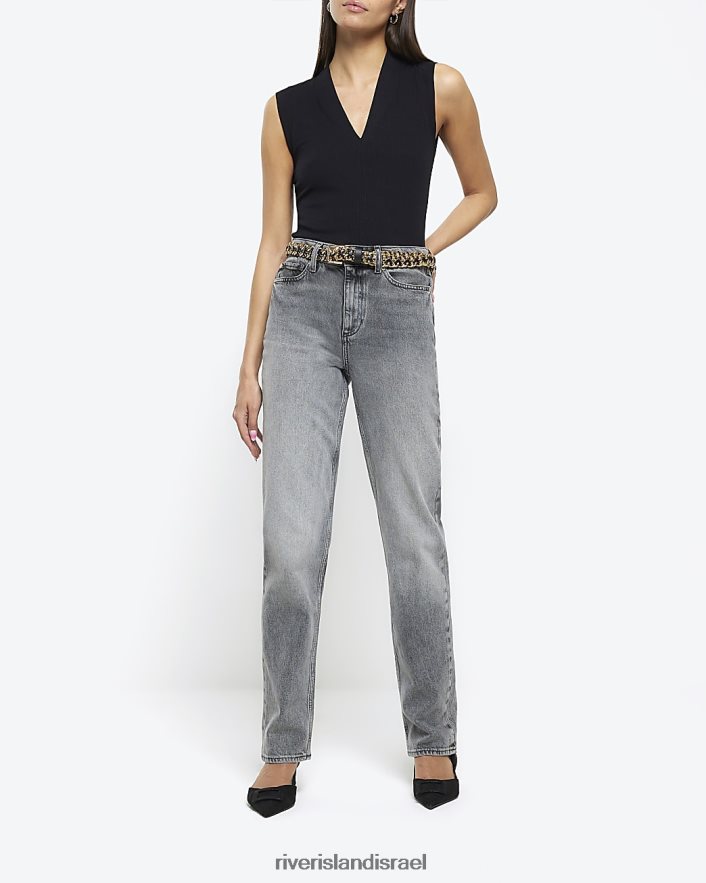 לבוש River Island גופייה עם צווארון V שָׁחוֹר נשים BDZ4081204