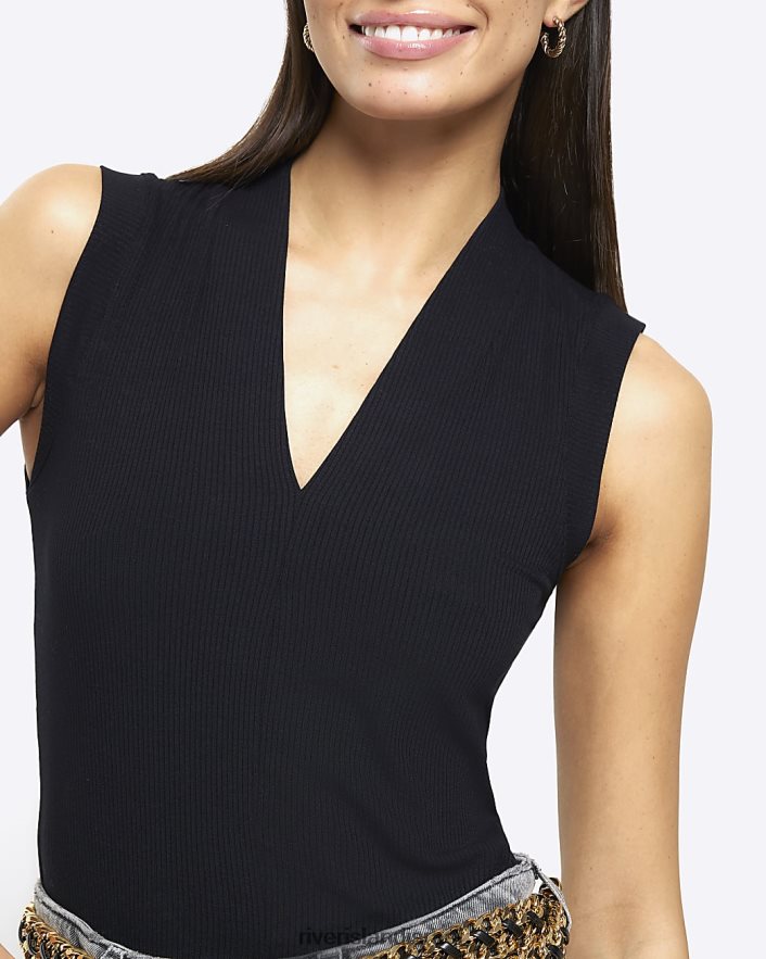 לבוש River Island גופייה עם צווארון V שָׁחוֹר נשים BDZ4081204