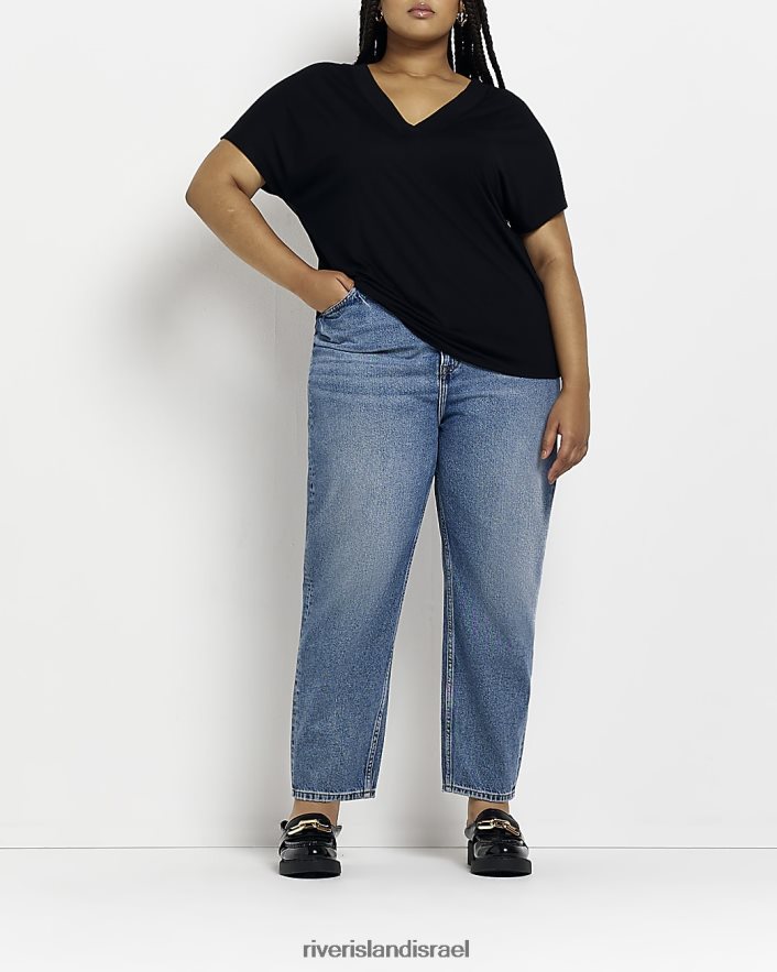 לבוש River Island בתוספת חולצת טי עם צווארון V שָׁחוֹר נשים BDZ4082267