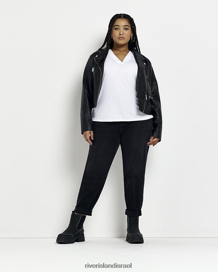 לבוש River Island בתוספת חולצת טי עם צווארון V לבן נשים BDZ4082268