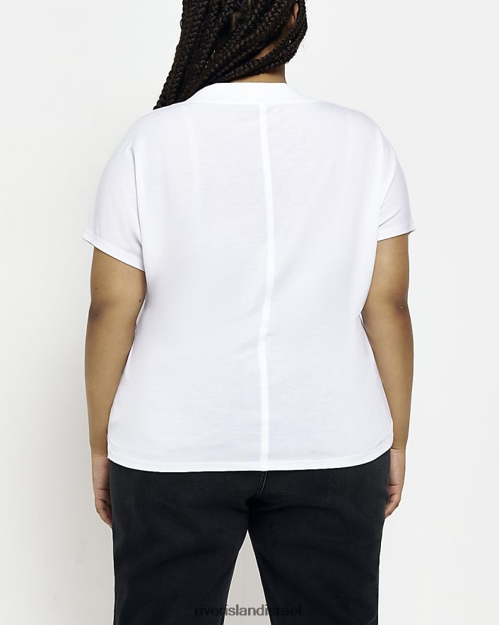 לבוש River Island בתוספת חולצת טי עם צווארון V לבן נשים BDZ4082268