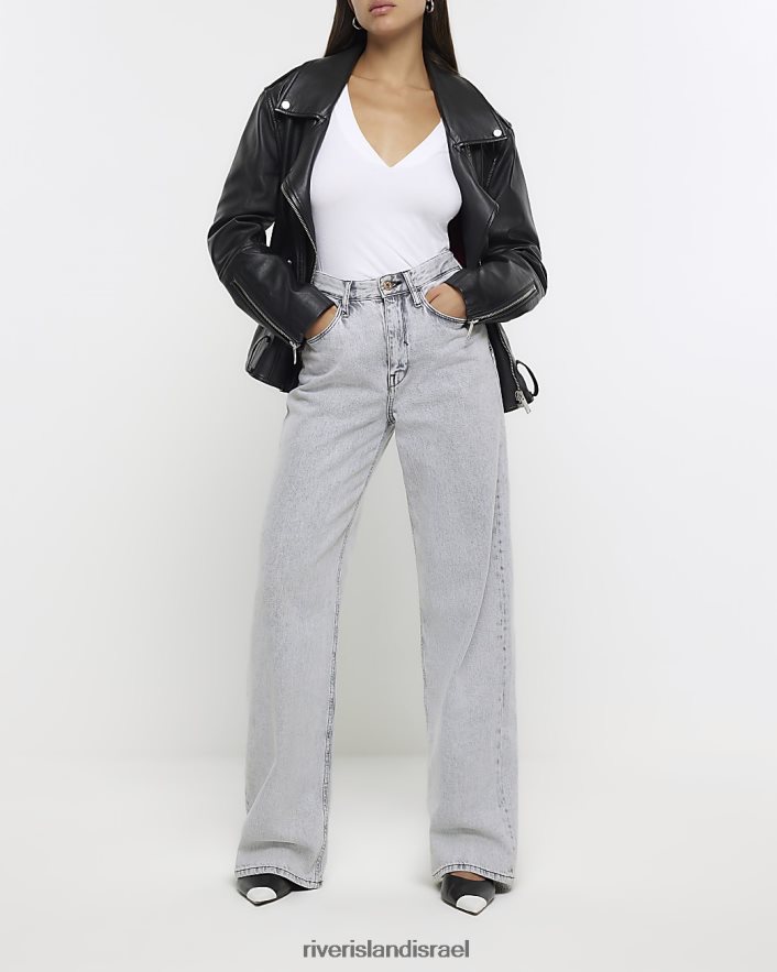 לבוש River Island חלק עליון עם שרוולים ארוכים עם צווארון V לבן נשים BDZ408287