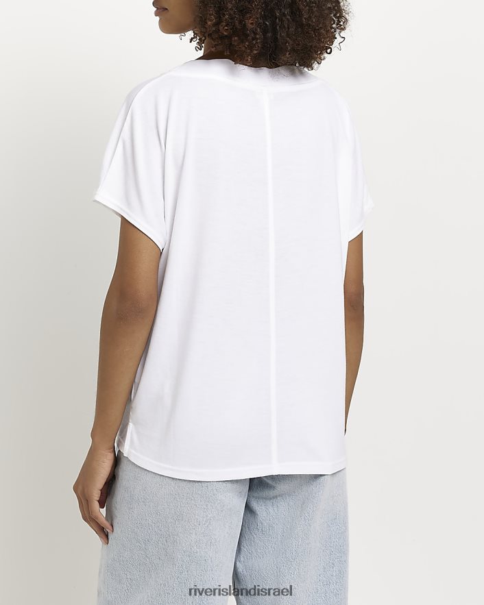 לבוש River Island חולצת טי עם צווארון V לבן נשים BDZ4085059