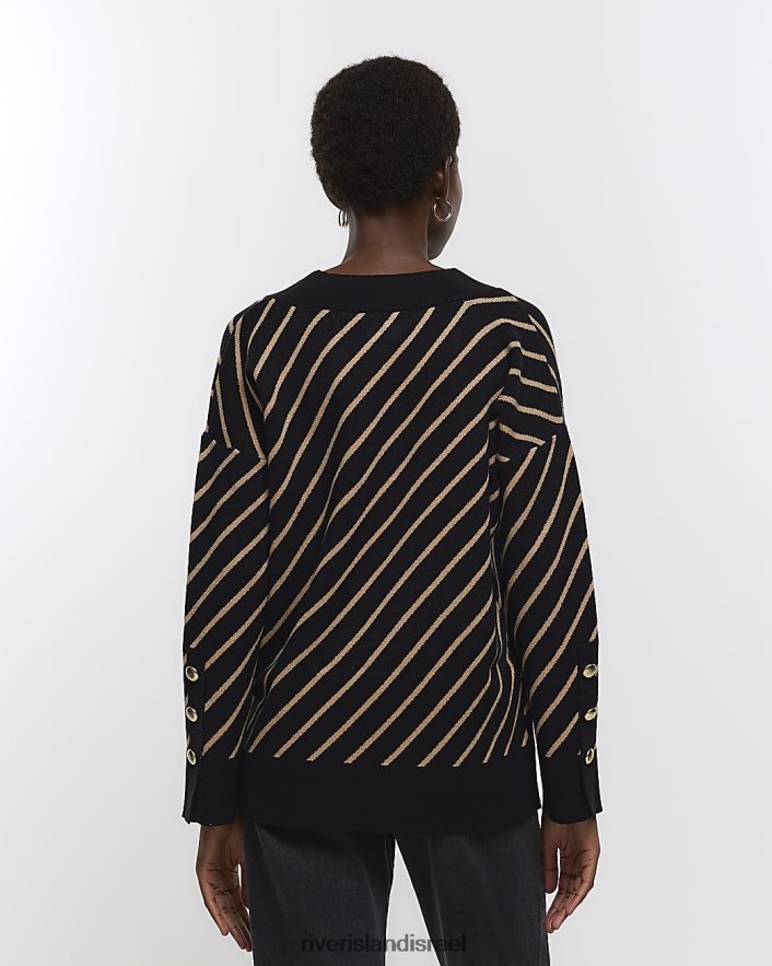 לבוש River Island מגשר עם צווארון V בפס שָׁחוֹר נשים BDZ40879