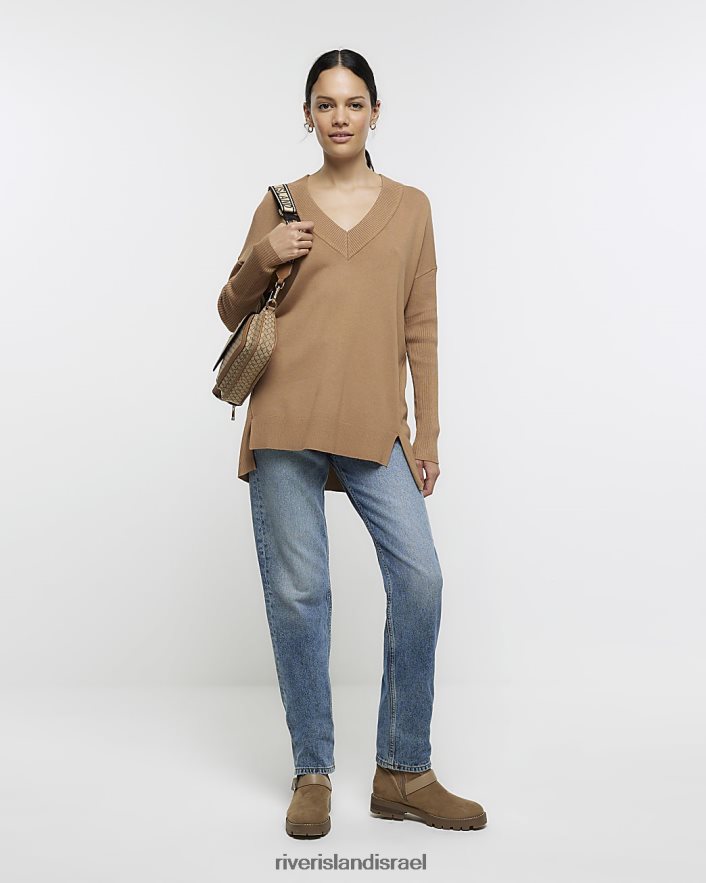לבוש River Island מגשר עם צווארון V חום נשים BDZ408929