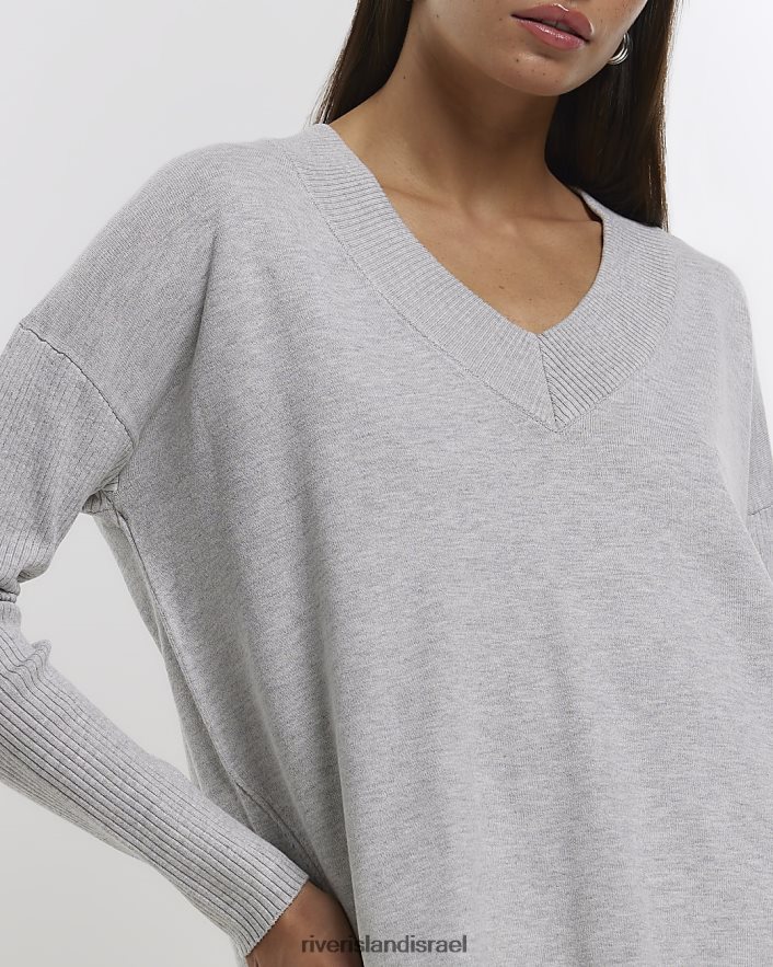 לבוש River Island מגשר עם צווארון V אפור נשים BDZ408931