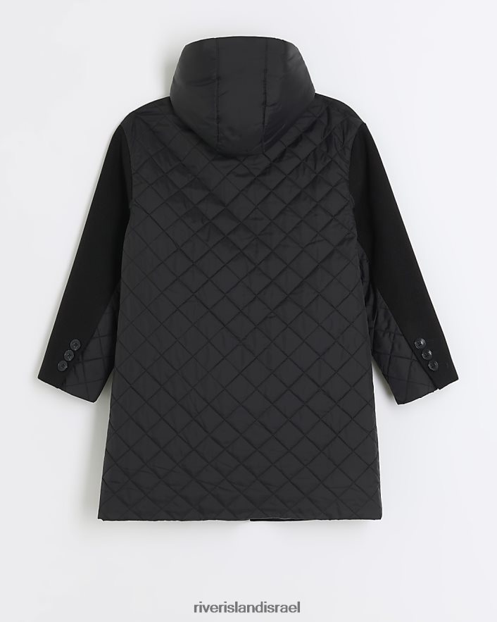 לבוש River Island b מעיל צמר ברדס היברידי שָׁחוֹר בנים BDZ4086839