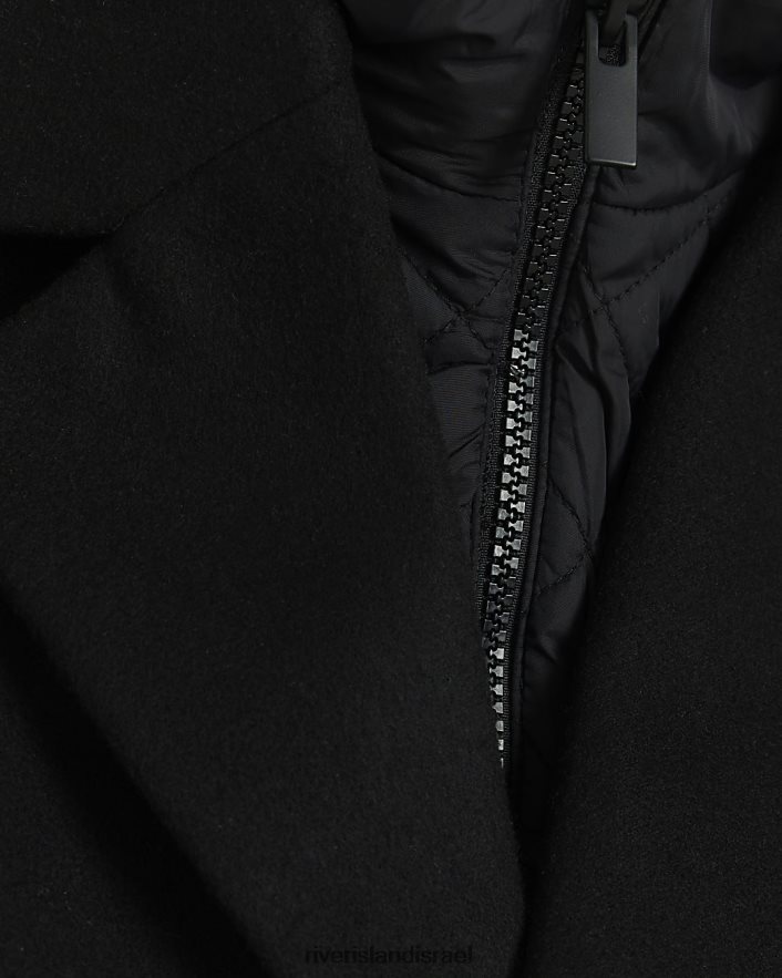 לבוש River Island b מעיל צמר ברדס היברידי שָׁחוֹר בנים BDZ4086839