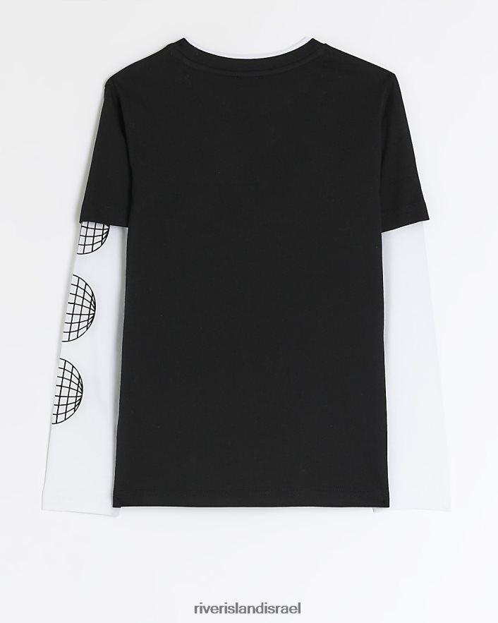 לבוש River Island b חולצת טריקו גרפית עם שרוולים ארוכים שָׁחוֹר בנים BDZ4086853