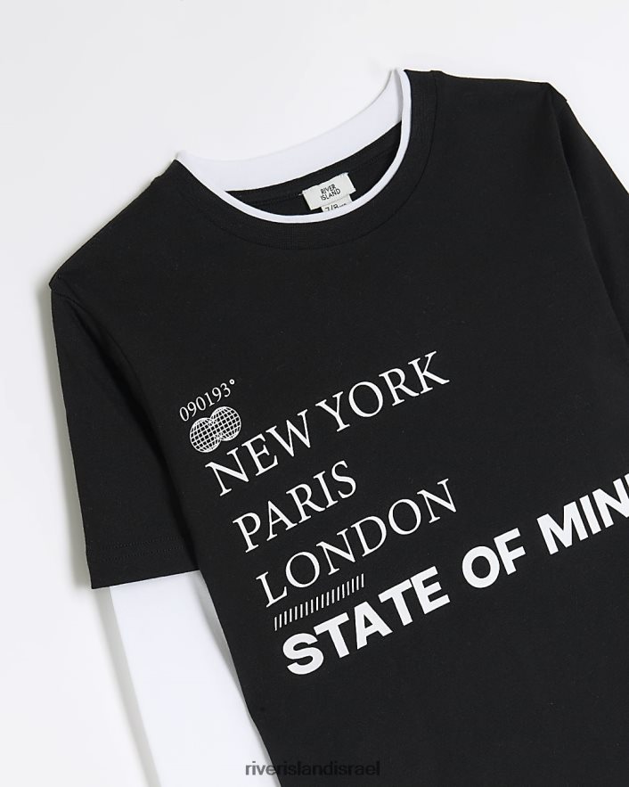 לבוש River Island b חולצת טריקו גרפית עם שרוולים ארוכים שָׁחוֹר בנים BDZ4086853