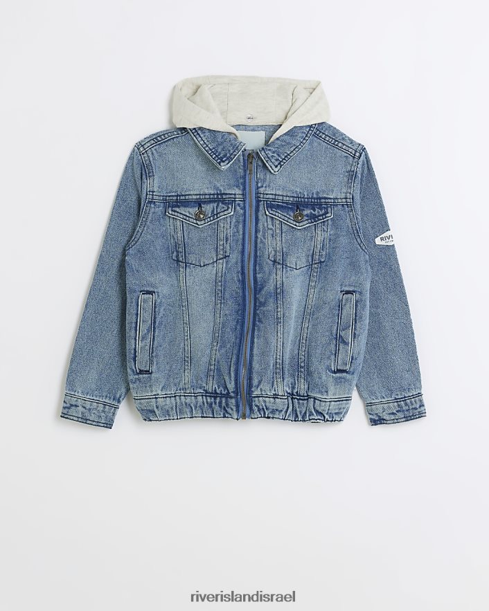 לבוש River Island b ז'קט ג'ינס עם קפוצ'ון כְּחוֹל בנים BDZ4086908