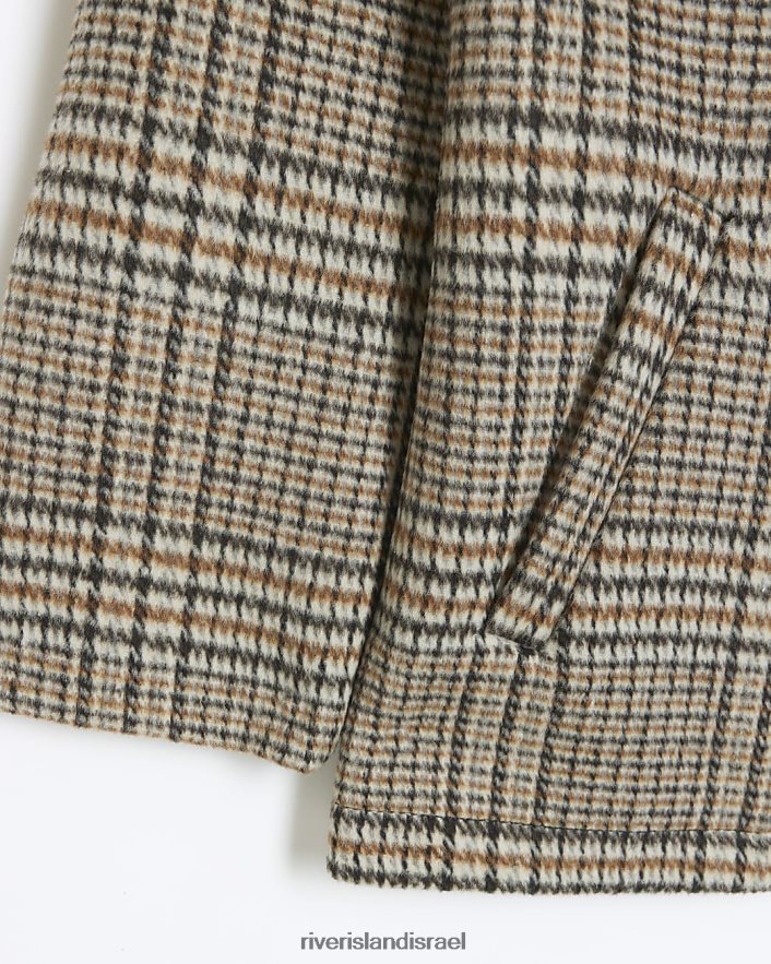לבוש River Island b check מעיל היברידי עם ברדס בז' בנים BDZ4086876