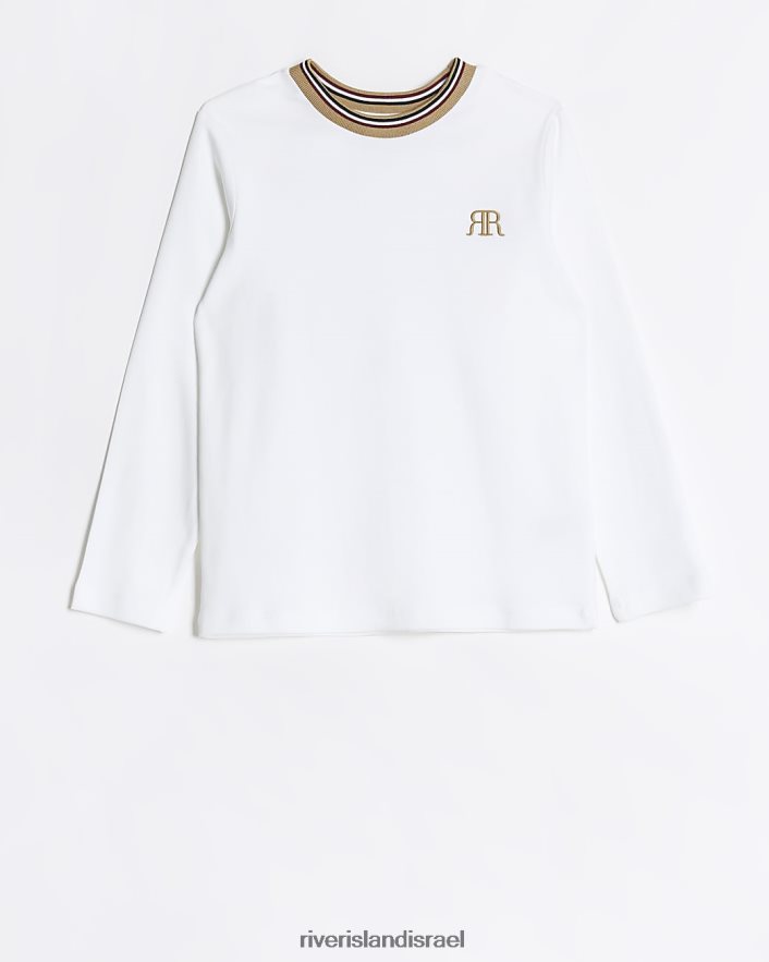 לבוש River Island b ri חולצת טריקו עם שרוולים ארוכים לבן בנים BDZ4083623