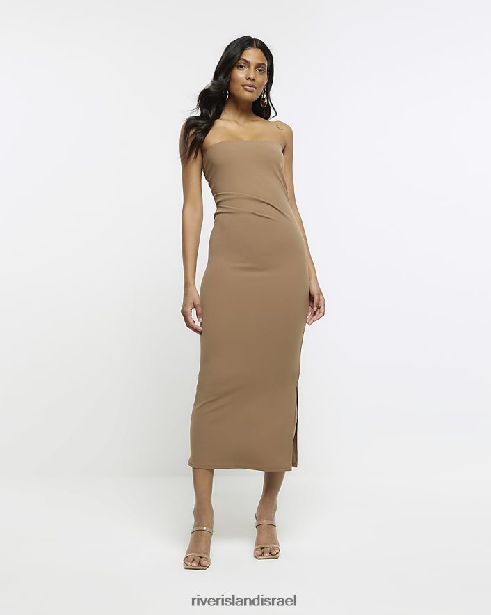 לבוש River Island שמלת מידי של bandeau bodycon חום נשים BDZ4081357