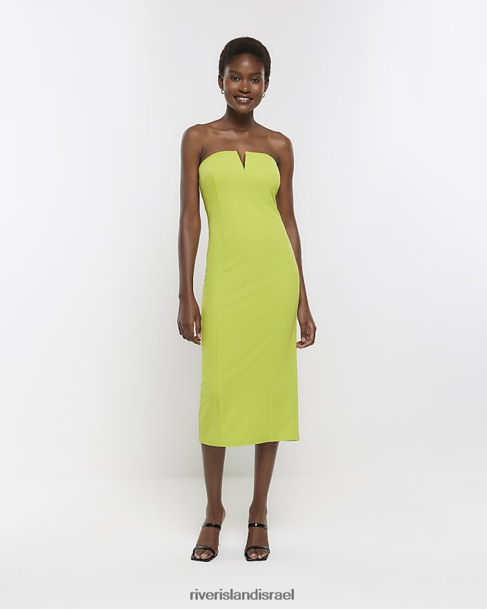 לבוש River Island שמלת מידי של bandeau bodycon ירוק ליים נשים BDZ408461