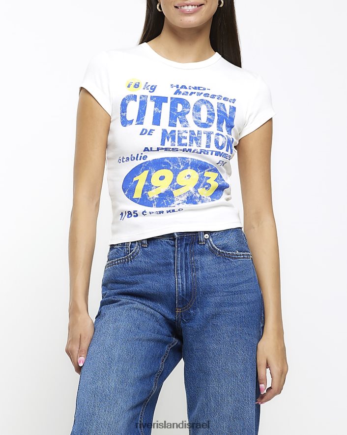 לבוש River Island חולצת bb גרפית לבן נשים BDZ4081083