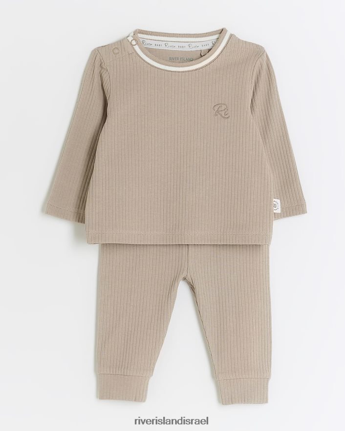 לבוש River Island סט סווטשירט צלעות אורגני של bb בז' בנים BDZ4083490