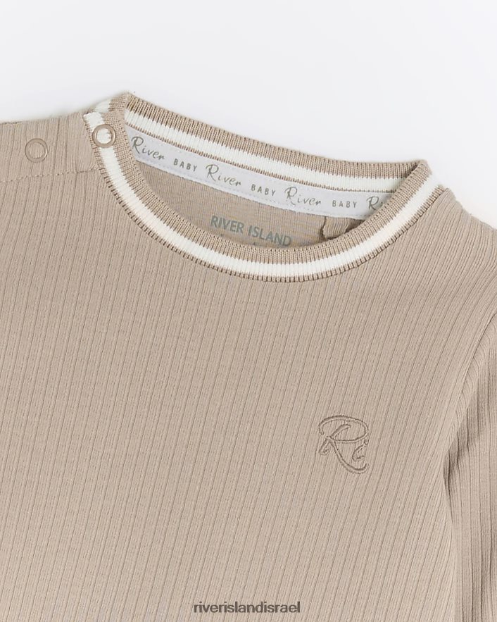 לבוש River Island סט סווטשירט צלעות אורגני של bb בז' בנים BDZ4083490