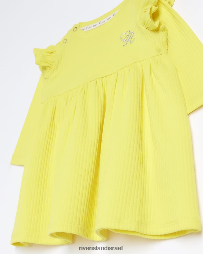 לבוש River Island שמלה אורגנית עם שרוולים ארוכים של bg צהוב בנות BDZ4083495