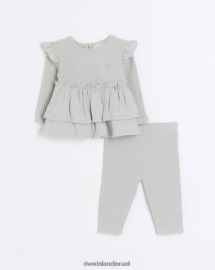 לבוש River Island תלבושת פפלום מצולעת של bg אפור בנות BDZ4083539