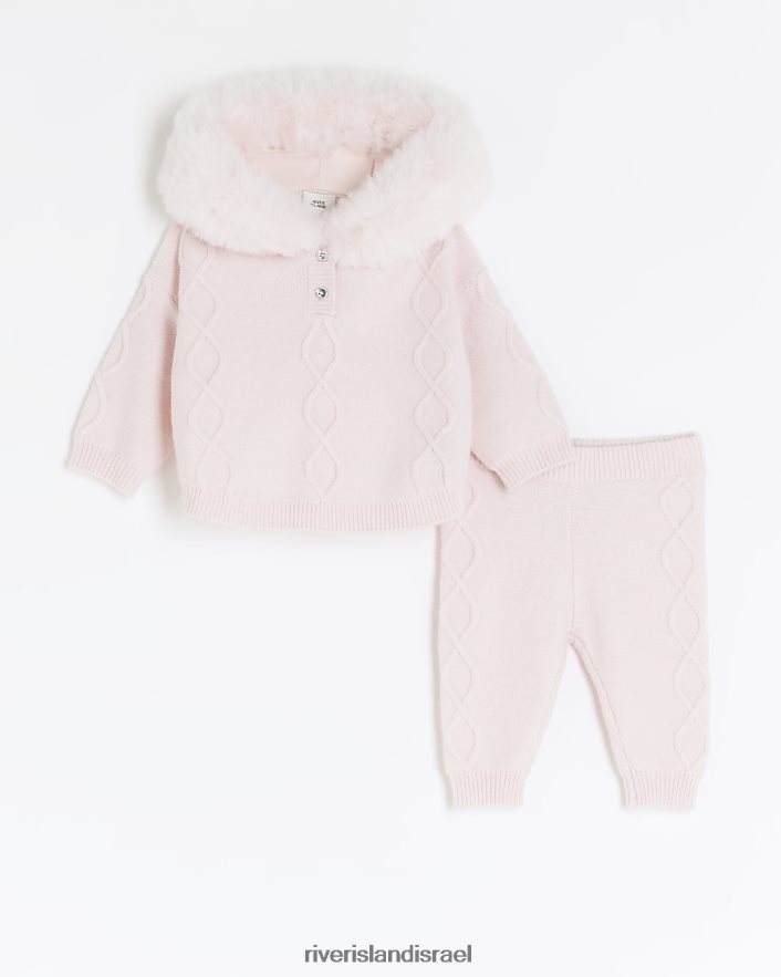 לבוש River Island סט פונצ'ו סרוג עם קפוצ'ון bg וָרוֹד בנות BDZ4086566