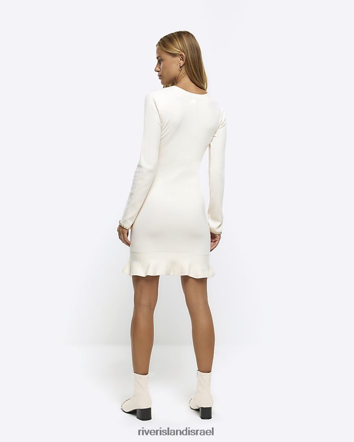 לבוש River Island שמלת מיני bodycon עם פרטי שרשרת קרם נשים BDZ4081071