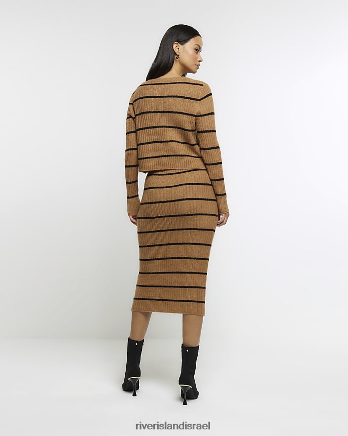 לבוש River Island סט שמלת מידי bodycon בפס סרוג חום נשים BDZ408107