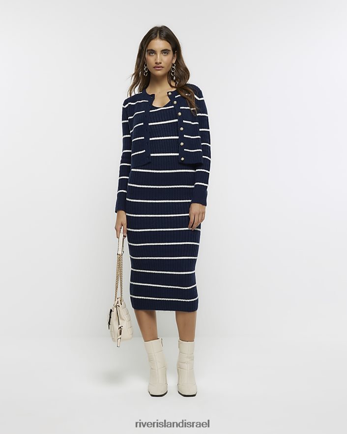 לבוש River Island סט שמלת מידי bodycon בפס סרוג חיל הים נשים BDZ408108