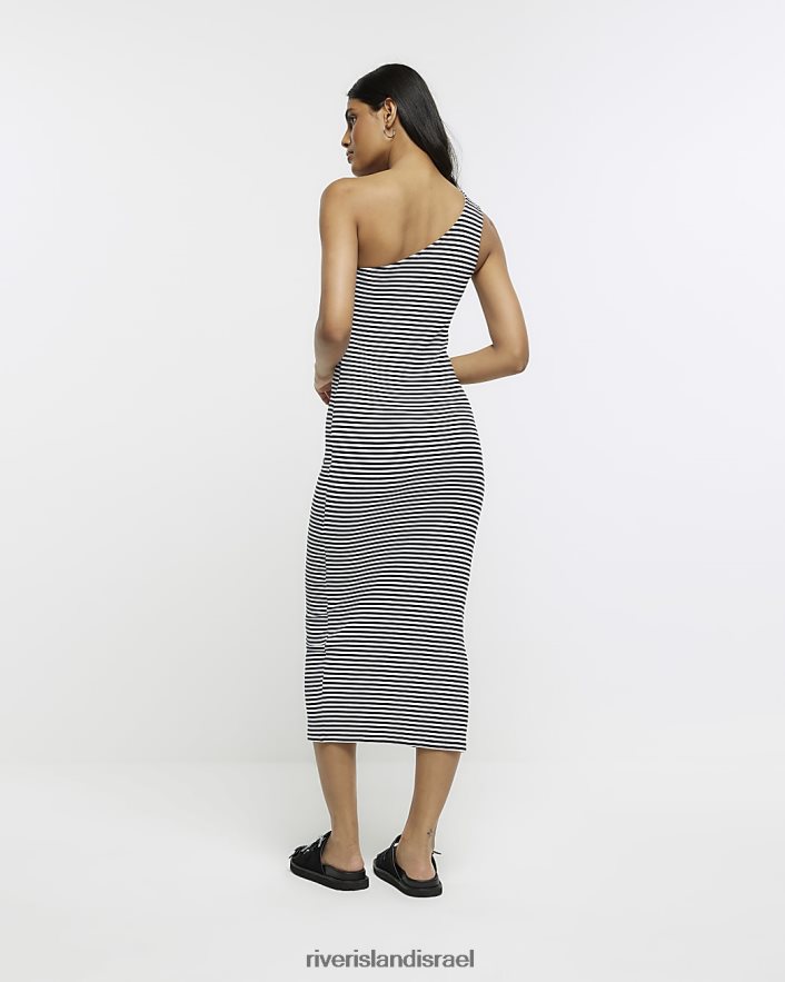 לבוש River Island שמלת מידי bodycon אסימטרית צלעות לבן נשים BDZ4081130