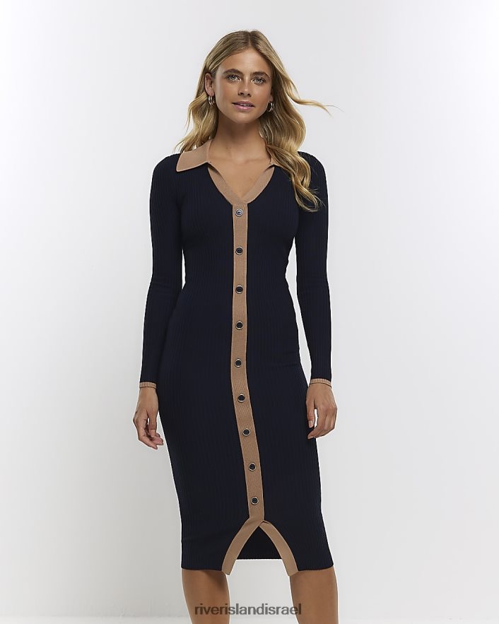 לבוש River Island שמלת מידי מכופתרת של bodycon חיל הים נשים BDZ4081332