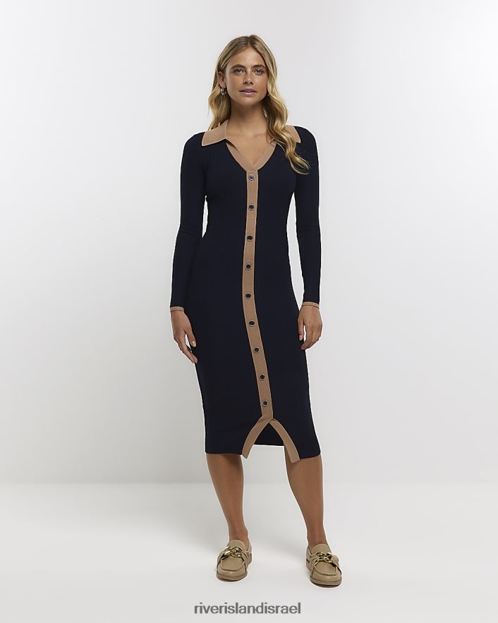 לבוש River Island שמלת מידי מכופתרת של bodycon חיל הים נשים BDZ4081332