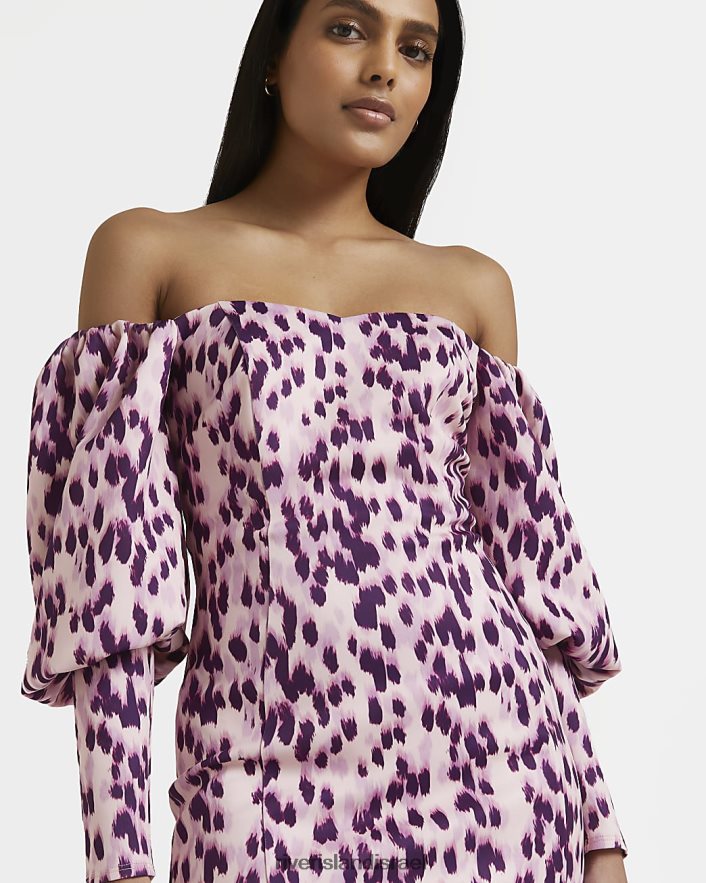 לבוש River Island שמלת מיני ברדו מודפסת bodycon סָגוֹל נשים BDZ4081481