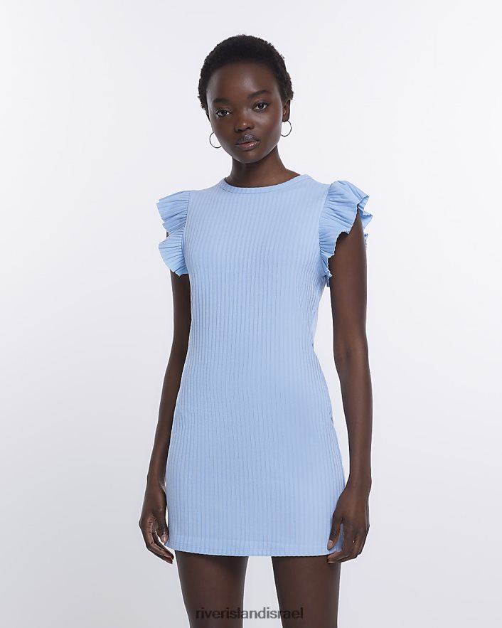 לבוש River Island שמלת מיני bodycon עם צלעות סלסול כְּחוֹל נשים BDZ4081557