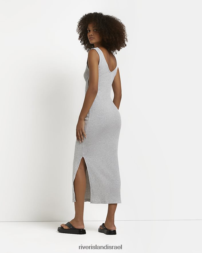 לבוש River Island שמלת מידי bodycon חתוכה אפור נשים BDZ4081925