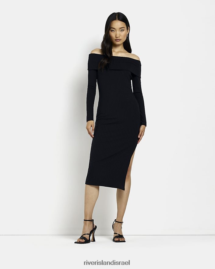 לבוש River Island שמלת מידי של ברדו bodycon שָׁחוֹר נשים BDZ4081993