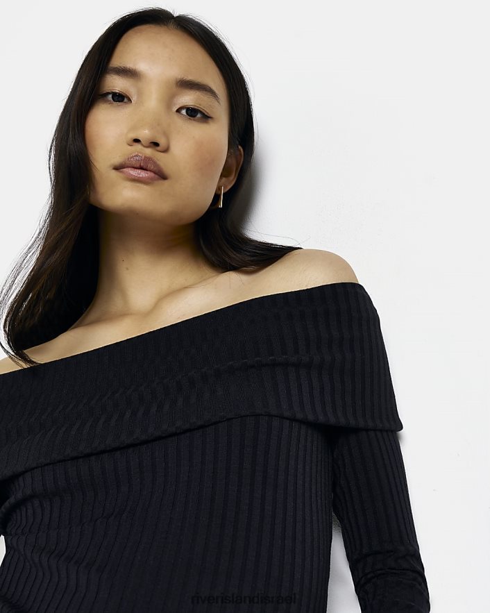 לבוש River Island שמלת מידי של ברדו bodycon שָׁחוֹר נשים BDZ4081993