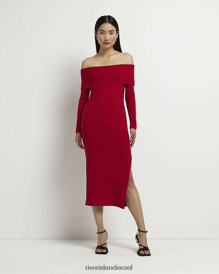 לבוש River Island שמלת מידי של ברדו bodycon אָדוֹם נשים BDZ4081994
