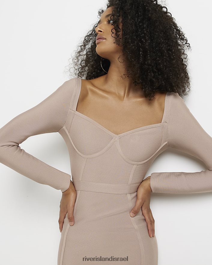 לבוש River Island פרט מחוך שמלת bodycon בז' נשים BDZ4082062