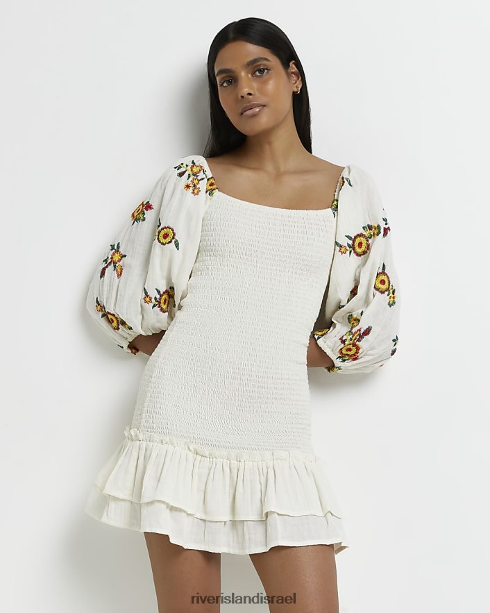 לבוש River Island שמלת מיני bodycon מעורפלת קרם נשים BDZ4082173