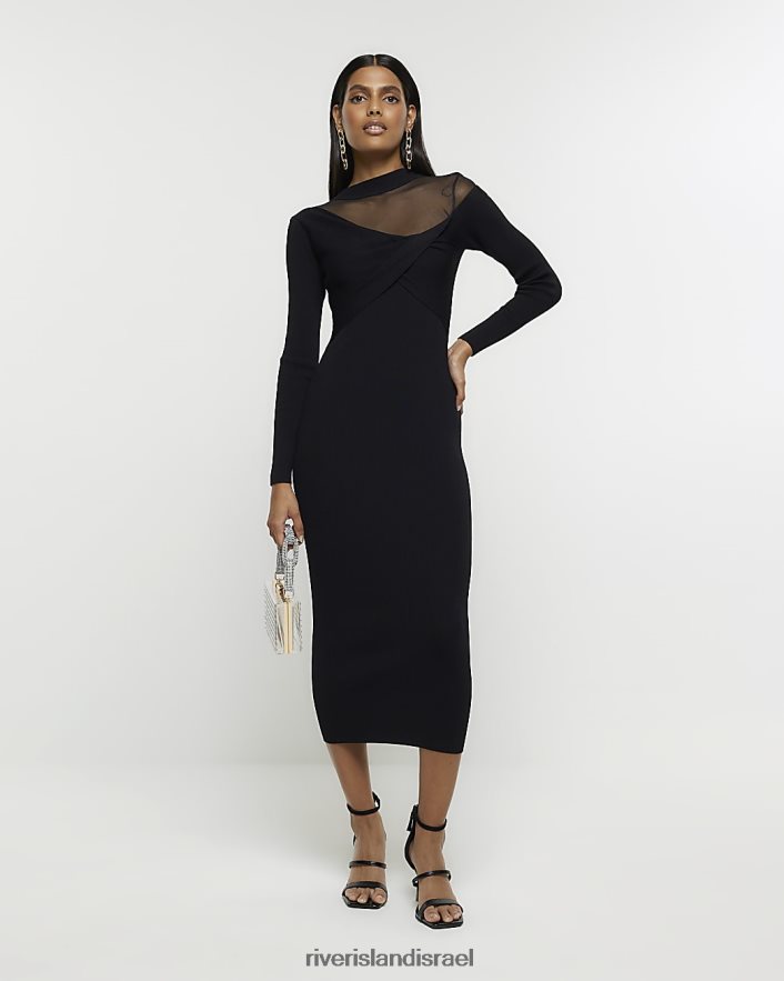 לבוש River Island שמלת מידי של bodycon שָׁחוֹר נשים BDZ40834