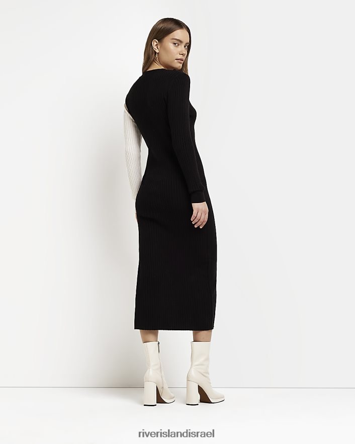 לבוש River Island שמלת מידי סריגה bodycon שָׁחוֹר נשים BDZ408363