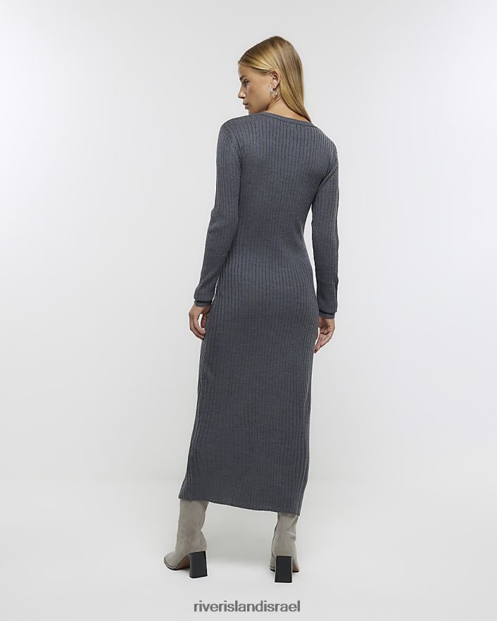 לבוש River Island שמלת מידי סריגה bodycon אפור נשים BDZ408364
