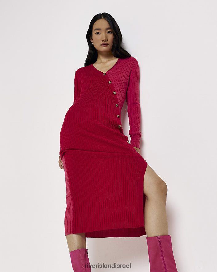 לבוש River Island שמלת מידי סריגה bodycon אָדוֹם נשים BDZ408365