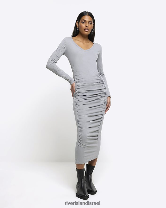 לבוש River Island שמלת מידי מרופטת של bodycon אפור נשים BDZ4083822