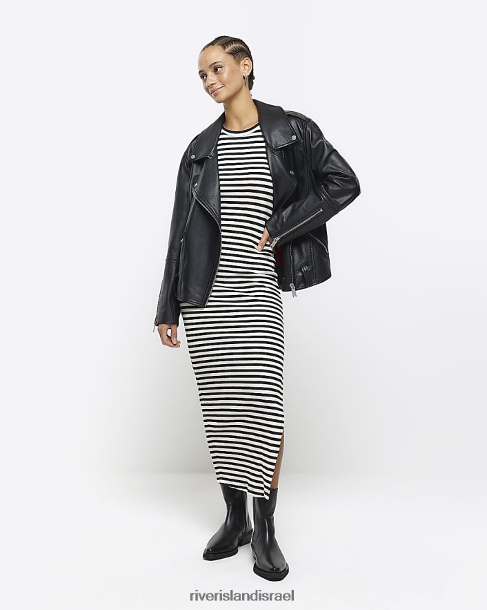 לבוש River Island שמלת מידי bodycon עם פסים שָׁחוֹר נשים BDZ4083840
