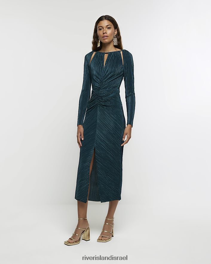 לבוש River Island שמלת מידי מרופטת של bodycon ירוק נשים BDZ4083917