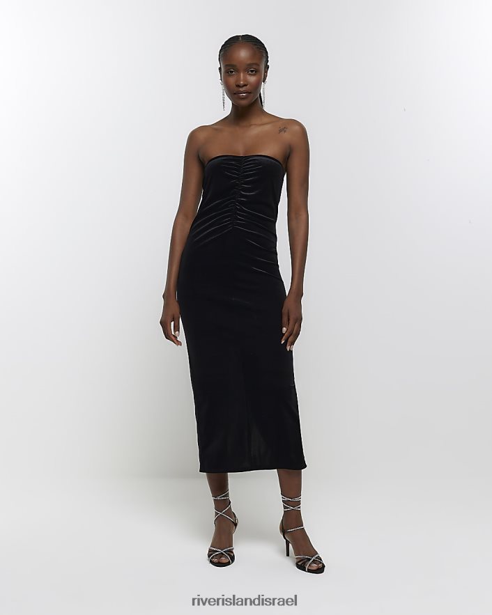 לבוש River Island שמלת מידי קטיפה מרופדת bodycon שָׁחוֹר נשים BDZ4083960