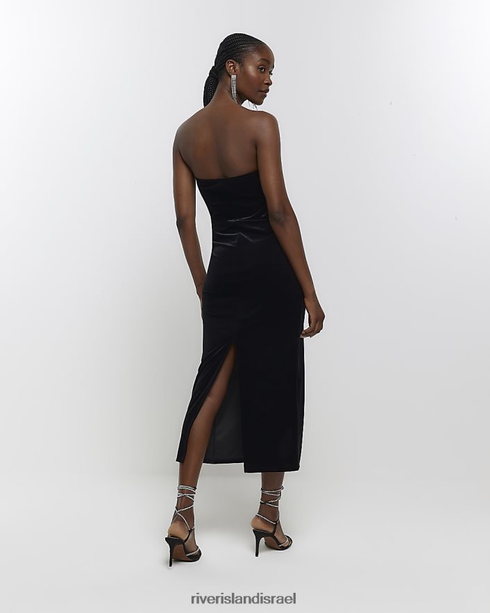 לבוש River Island שמלת מידי קטיפה מרופדת bodycon שָׁחוֹר נשים BDZ4083960