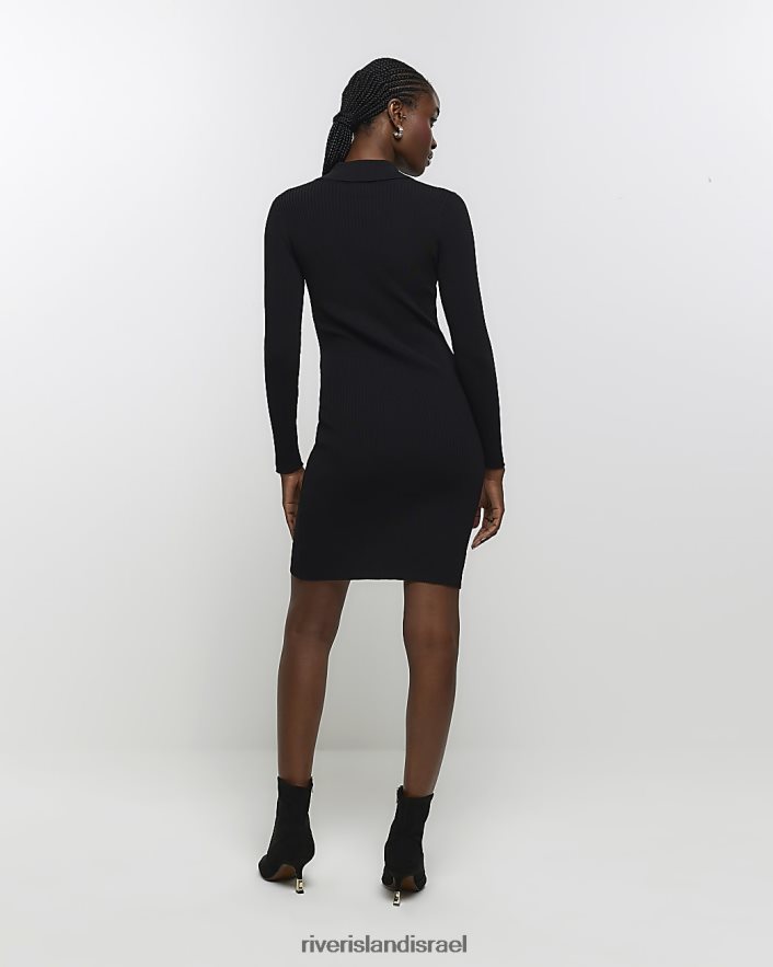 לבוש River Island שמלת מיני bodycon סרוגה עם רוכסן שָׁחוֹר נשים BDZ4083979