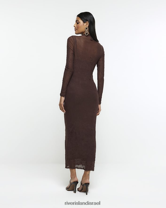 לבוש River Island שמלת מקסי רשת bodycon חום נשים BDZ4084208